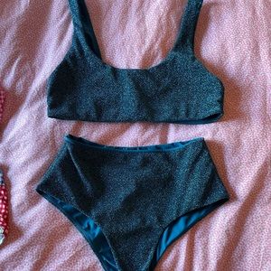 Sparkly Blue High Waisted Mikoh Bikini Size Large